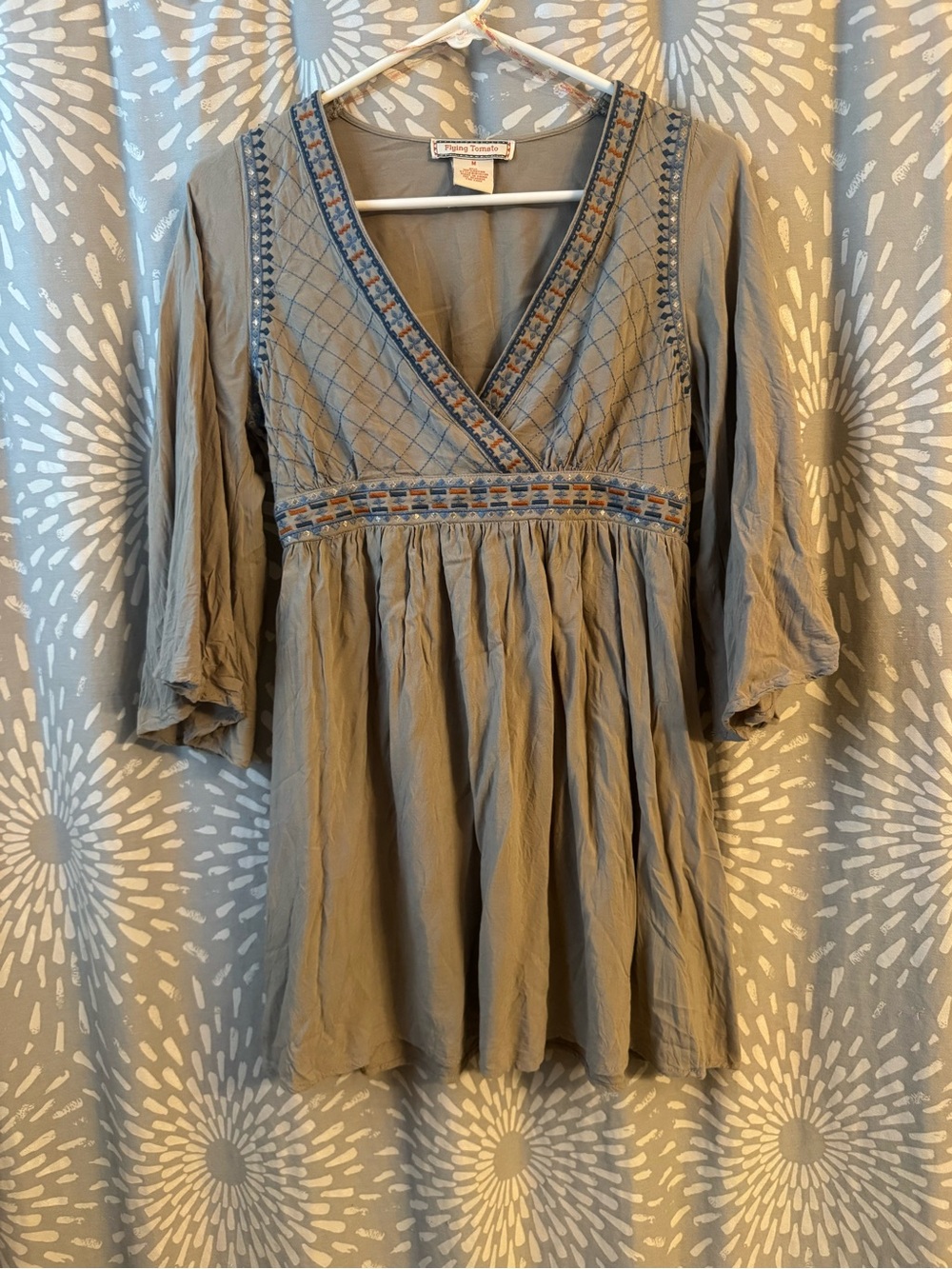 Flying Tomato Boho Embroidered V-Neck Tunic Top